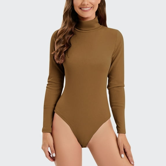 Aloohaidyvio Shapewear for Women,Womens Mock Turtle Neck Long Sleeve Tops Bodysuit Jumpsuit