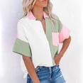 thumbnail image 1 of Aloohaidyvio terra and sky shirts plus size,Fashion Women Causal Button Patchwork Blouse Short Sleeve T-Shirt Summer Tops, 1 of 6