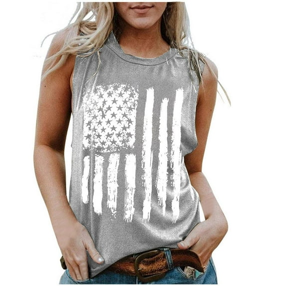 Aloohaidyvio Shirts Plus Size,Independence Day Womens Fashion Casual Loose Round Neck Sleeveless Tank Tops