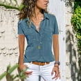 thumbnail image 1 of Aloohaidyvio Shirts Plus Size,Women Casual Solid Short Sleeve Turn Down Collar Pockets Buttons Shirt Tops, 1 of 5