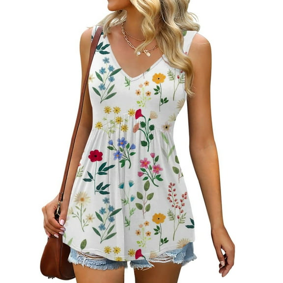 Aloohaidyvio Shirts for Women,Fashion Womens Summer V-Neck Sleeveless Print Casual Tank Top Blouse