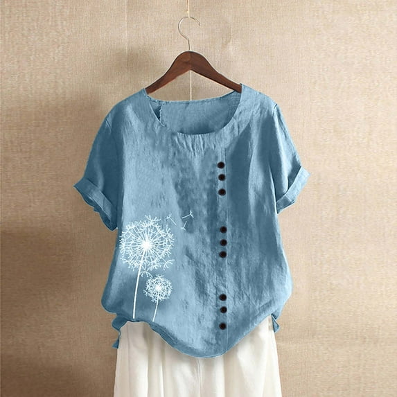 Aloohaidyvio Shirts for Women,Women Casual Print Short Sleeve O-Neck Plus Size T-Shirt Top Blouse
