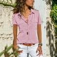 thumbnail image 1 of Aloohaidyvio Shirts for Women,Women Casual Solid Short Sleeve Turn Down Collar Pockets Buttons Shirt Tops, 1 of 5