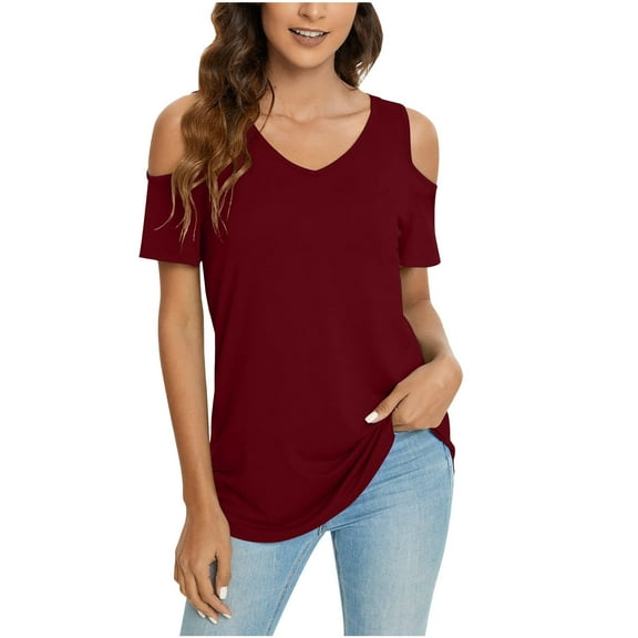 Aloohaidyvio Shirts for Women,Womens Fashion Casual Solid V-Neck Short Sleeve Loose T-Shirt Pullover Tops