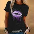 thumbnail image 1 of Aloohaidyvio Short Sleeve Womens Tops Button Up,Womens Summer Fashion Lips Printed Short Sleeve T-Shirt Round Neck Loose Retro Tops, 1 of 6