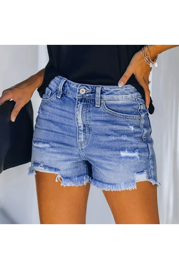 Shorts Juniors,Woman Summer Solid Color Pocket Solid Jeans Cowboy Pants Female Hole Bottom Casual Shorts