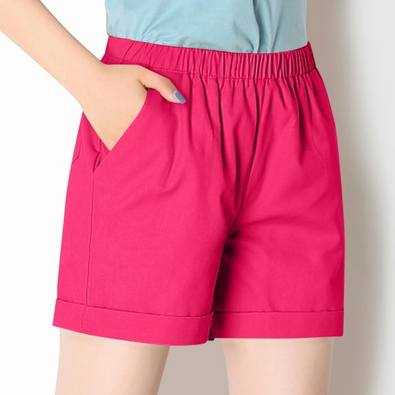 Aloohaidyvio Shorts Womens Pull On,Womens Solid Color Casual Summer Athletic Shorts Elastic Waistband Pocket Sports Shorts,2024 Shorts Deals