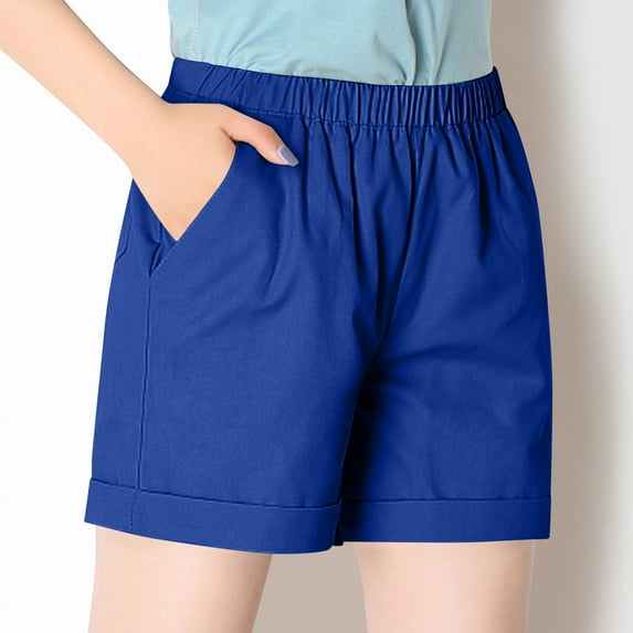 Aloohaidyvio Shorts with Pockets,Womens Solid Color Casual Summer Athletic Shorts Elastic Waistband Pocket Sports Shorts,2024 Shorts Deals