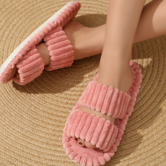 Aloohaidyvio Slippers for Women Crossbands House Bedroom Slides Linen Open Toe Cozy Corduroy Fuzzy Slide Sandals Indoor Outdoor Four Seasons