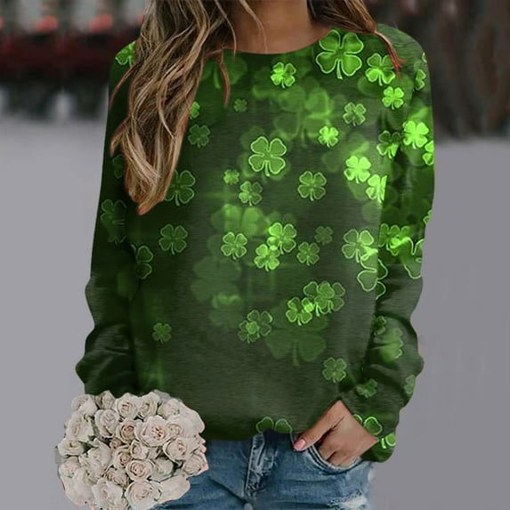 Aloohaidyvio St Patricks Day Tops Womens Clearance 2025,Women's St Patricks Day Graphic Sweatshirts Hoodies Crew Neck Pullover Tops