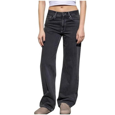 Aloohaidyvio Straight Leg Jeans for Women High Waisted Stretchy Frayed Raw Hem Loose Denim Pants Casual Baggy Jean Trousers,Sizes M