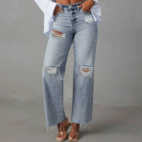 Aloohaidyvio Straight Leg Jeans for Women High Waisted Stretchy Loose Denim Pants Casual Baggy Jean Trousers,Sizes L
