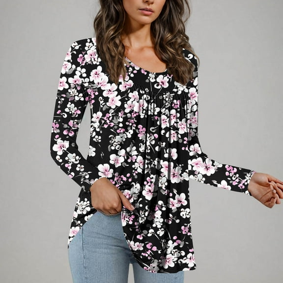 Aloohaidyvio Summer Long Sleeve Shirts for Women 2025 Dressy Casual Tops Pleated Front Lightweight Blouses