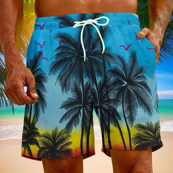 Aloohaidyvio George Mens Hawaiian Beach Surf Pants With Pockets Quick Dry Athletic Drawstring Shorts