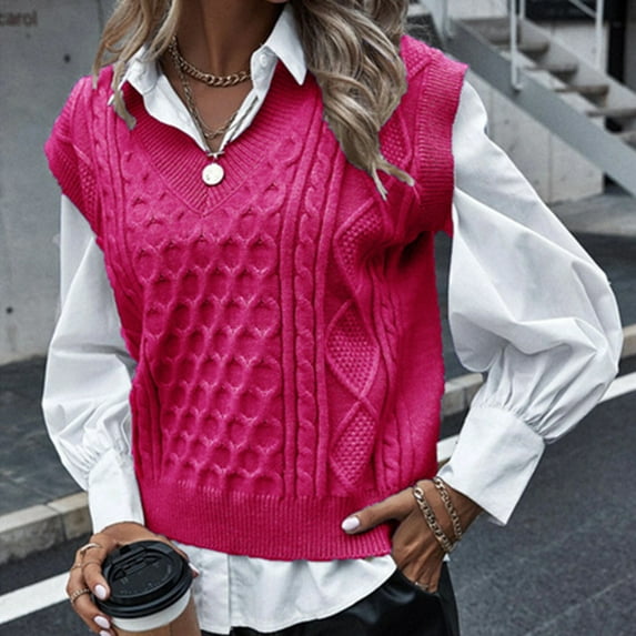Aloohaidyvio Sweaters for Women,Fashion Women Casual V-Neck Hollow Diamond Knitted Vest Sweater Vest