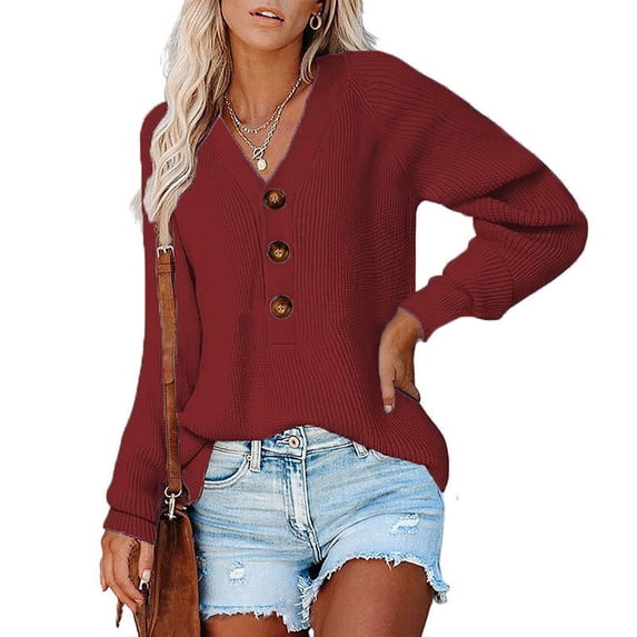 Aloohaidyvio Sweaters for Women,Women Casual Soild Long Sleeve Pocket Knit Pullover V-Neck Sweater Coat