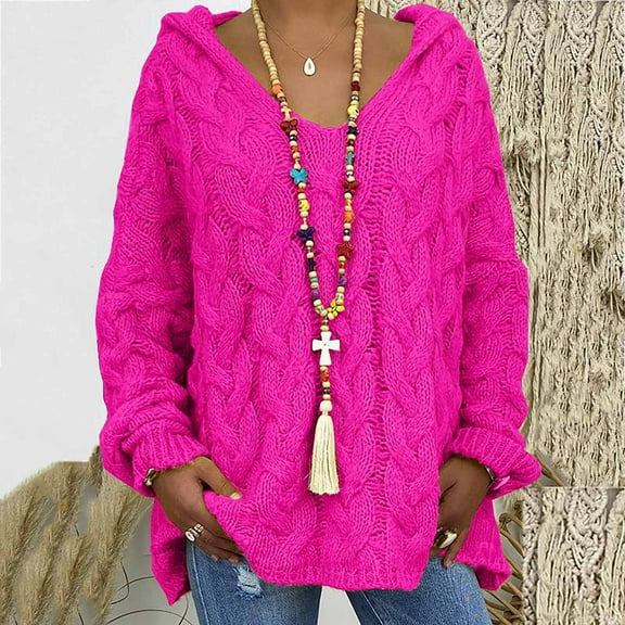 Aloohaidyvio Sweaters for Women,Women Fashion Loose Large Size Solid Color Hood Long Sleeves Sweater Tops