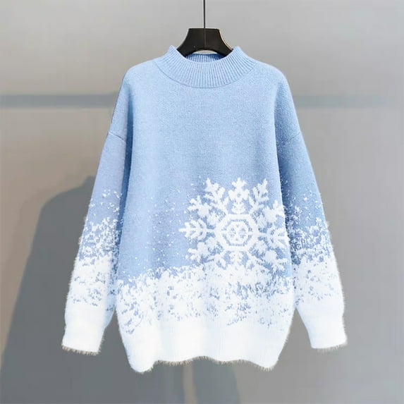 Aloohaidyvio Sweaters for Women,Womens Christmas Sweater Long Sleeved Round-Neck Solid Color Casual Pullover Top