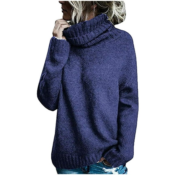 Aloohaidyvio Sweaters for Women,Womens Fashion Solid Long Sleeve Sweater Loose Turtleneck Knitting Sweater
