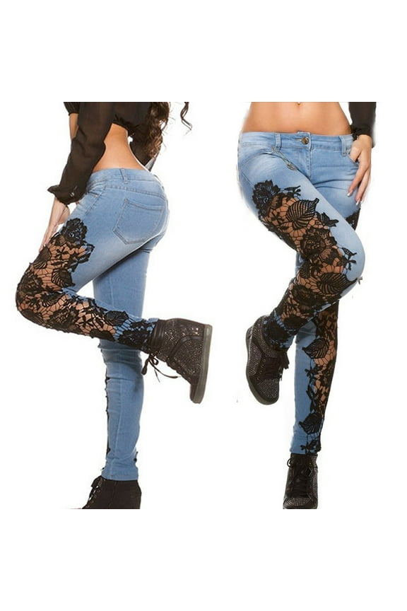 Sweatpants for Women,Fashion Women Lace Hollow Out Floral Appliques Skinny Jeans Pencil Pants