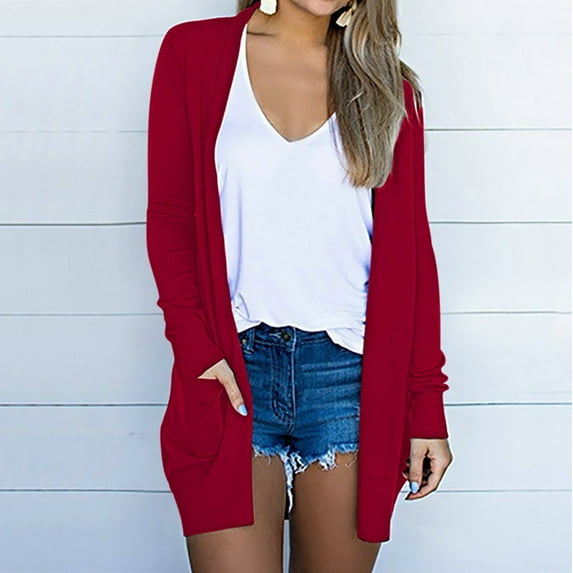Aloohaidyvio Sweatshirts Womens Ladies Solid V-Neck Cardigan Long Sleeve Coat Pockets Outerwear