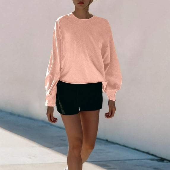 Aloohaidyvio Sweatshirts for Women Solid Color Sweatshirt for Women Casual Oversized Pullover Hoodies Long Sleeve Fleece Tops Sweater
