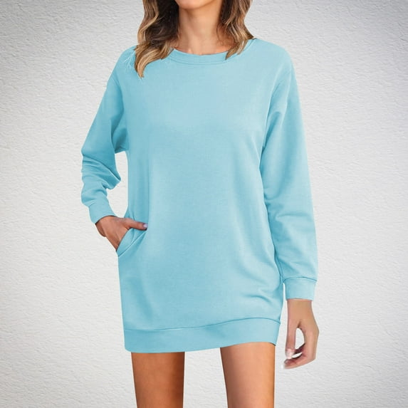 Aloohaidyvio Sweatshirts for Women Women's Casual Solid Color Crewneck Sweatshirt Long Sleeve Loose Fitting Pullovers Tops