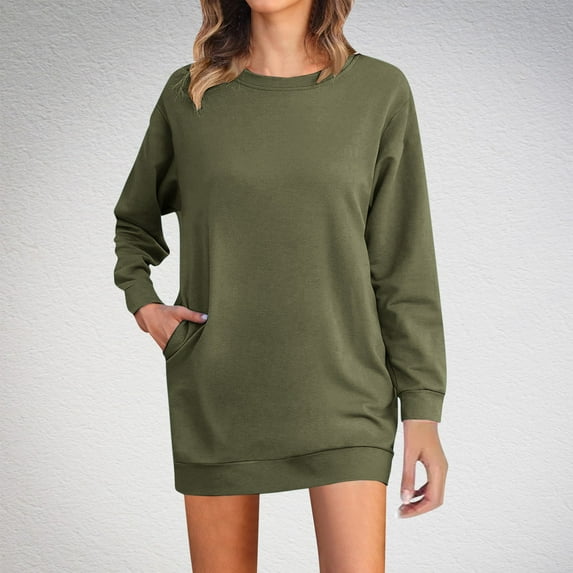 Aloohaidyvio Sweatshirts for Women Women's Casual Solid Color Crewneck Sweatshirt Long Sleeve Loose Fitting Pullovers Tops