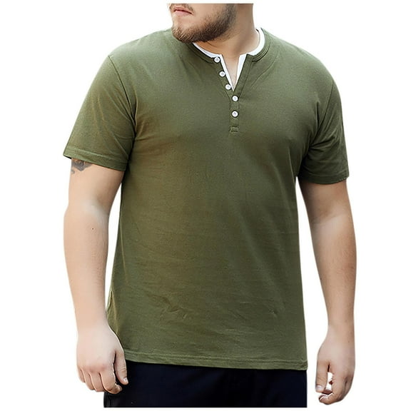Aloohaidyvio T Shirts for Men Big and Tall,Men's Casual Henley Shirts Classic Button Cotton Short Sleeve T-Shirt Summer Basic Solid Lightweight Tees Tops