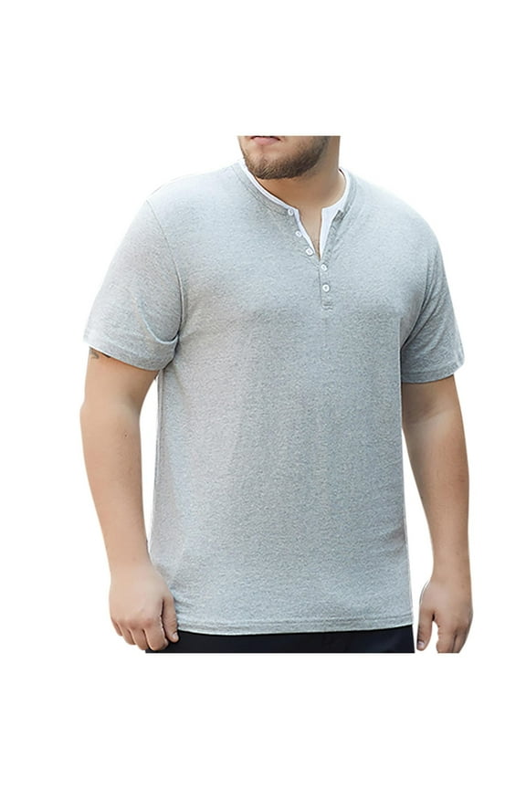 T Shirts for Men Big and Tall,Men's Casual Henley Shirts Classic Button Cotton Short Sleeve T-Shirt Summer Basic Solid Lightweight Tees Tops