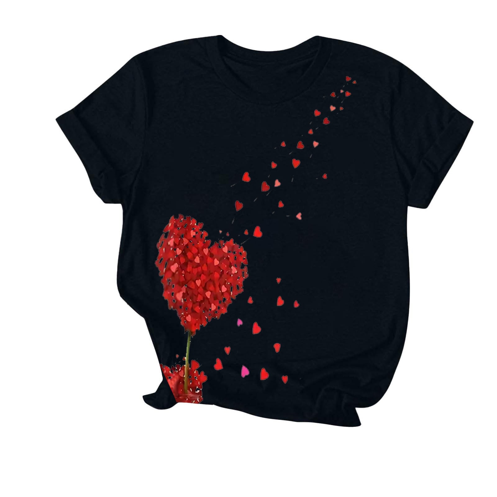 Women's Cute Heart Print Short Sleeve T-Shirt - Casual Valentine's Day Graphic Tee Top - View #5