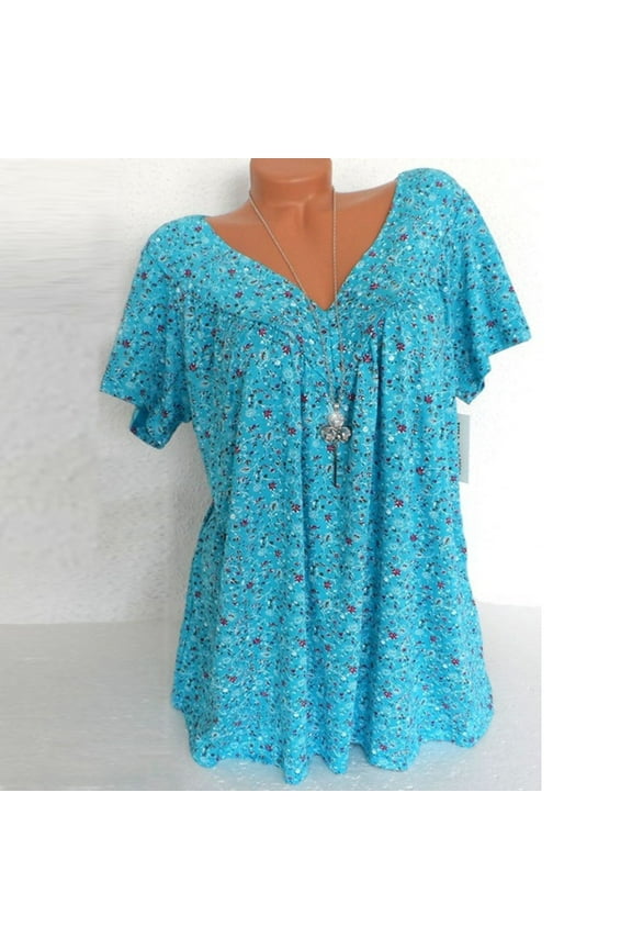 T Shirts for Women Cotton,Women Plus Size Short Sleeve V-Neck Print Blouse Pullover Tops Shirt