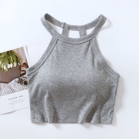 Aloohaidyvio Tank Tops for Women,Crop Ribbed Tank Tops Seamless Racerback Camisoles With Bra Pad Camis Cropped Workout Gym Yoga