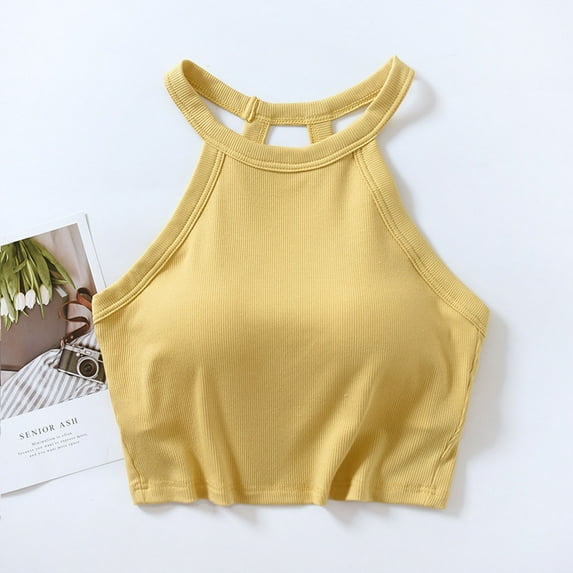 Aloohaidyvio Tank Tops for Women,Crop Ribbed Tank Tops Seamless Racerback Camisoles With Bra Pad Camis Cropped Workout Gym Yoga