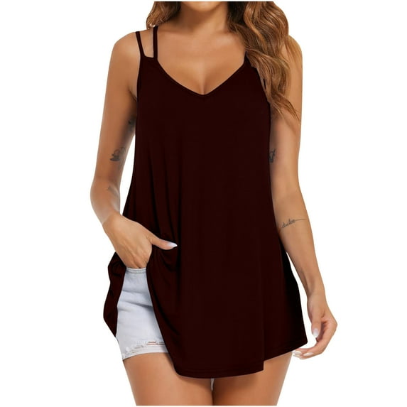 Aloohaidyvio Tank Tops for Women ,Womens Summer Solid Color Sports Sleeveless Loose Top V-Neck Camisole Tank Top