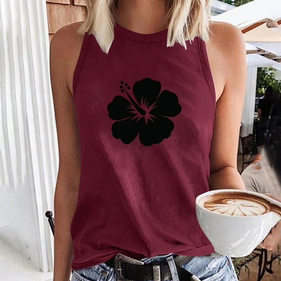 Aloohaidyvio Tank Tops for Women,Women's Summer Flower Print Basic Tank Tops 2024 Round Neck Soft Casual Loose Sleeveless Shirts