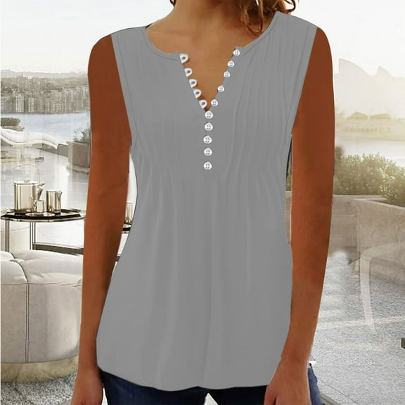 Aloohaidyvio Tank Tops for Women,Women's Summer Solid Color Basic Button Shirts 2024 Round Neck Soft Sleeveless T-shirt Stretch Loose Casual Tops