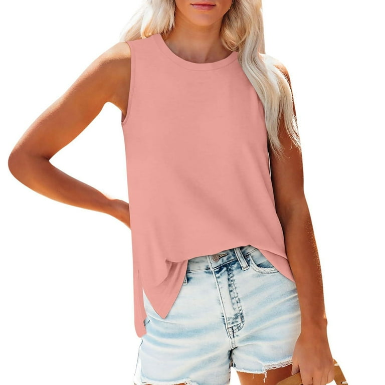 Casual Round Neck Spilt Solid Color Loose T-shirts Casual Round Neck Spilt Solid Color Loose T-shirts