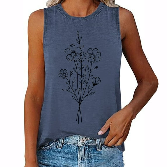 Aloohaidyvio Tank Tops for Women,Women's Summer Vintage Print Basic Tank Tops 2024 Round Neck Soft Casual Loose Sleeveless Shirts