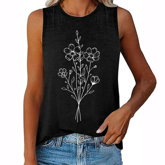Aloohaidyvio Tank Tops for Women,Women's Summer Vintage Print Basic Tank Tops 2024 Round Neck Soft Casual Loose Sleeveless Shirts