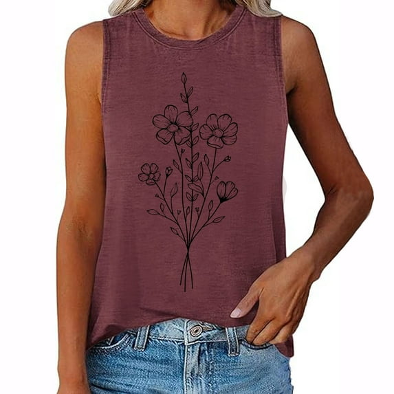 Aloohaidyvio Tank Tops for Women,Women's Summer Vintage Print Basic Tank Tops 2024 Round Neck Soft Casual Loose Sleeveless Shirts