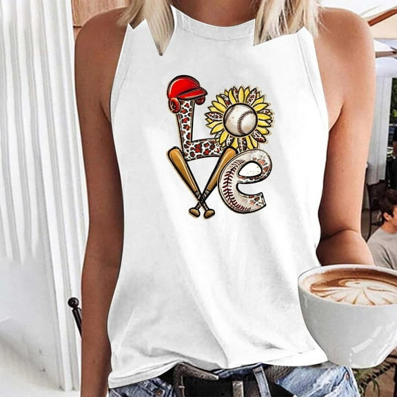 Aloohaidyvio Tank Tops for Women,Womens Plus Size Baseball Print Tank Tops,Summer Sleeveless Camisole Shirts ,Basic Casual Workout Tees