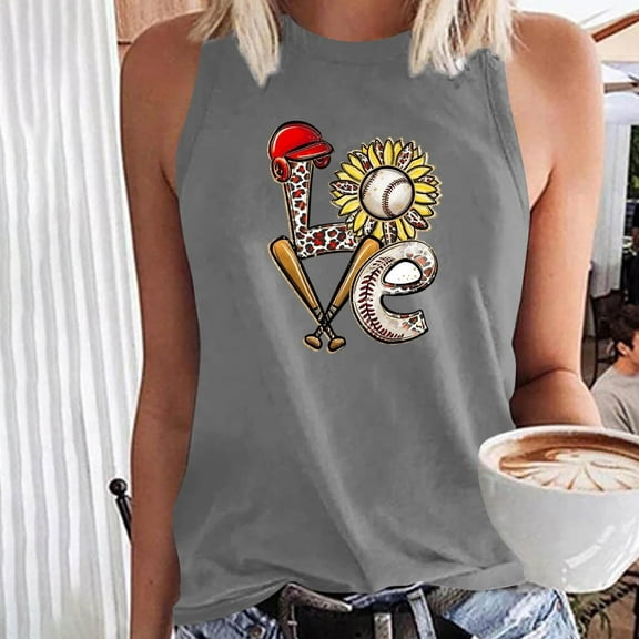 Aloohaidyvio Tank Tops for Women,Womens Plus Size Baseball Print Tank Tops,Summer Sleeveless Camisole Shirts ,Basic Casual Workout Tees