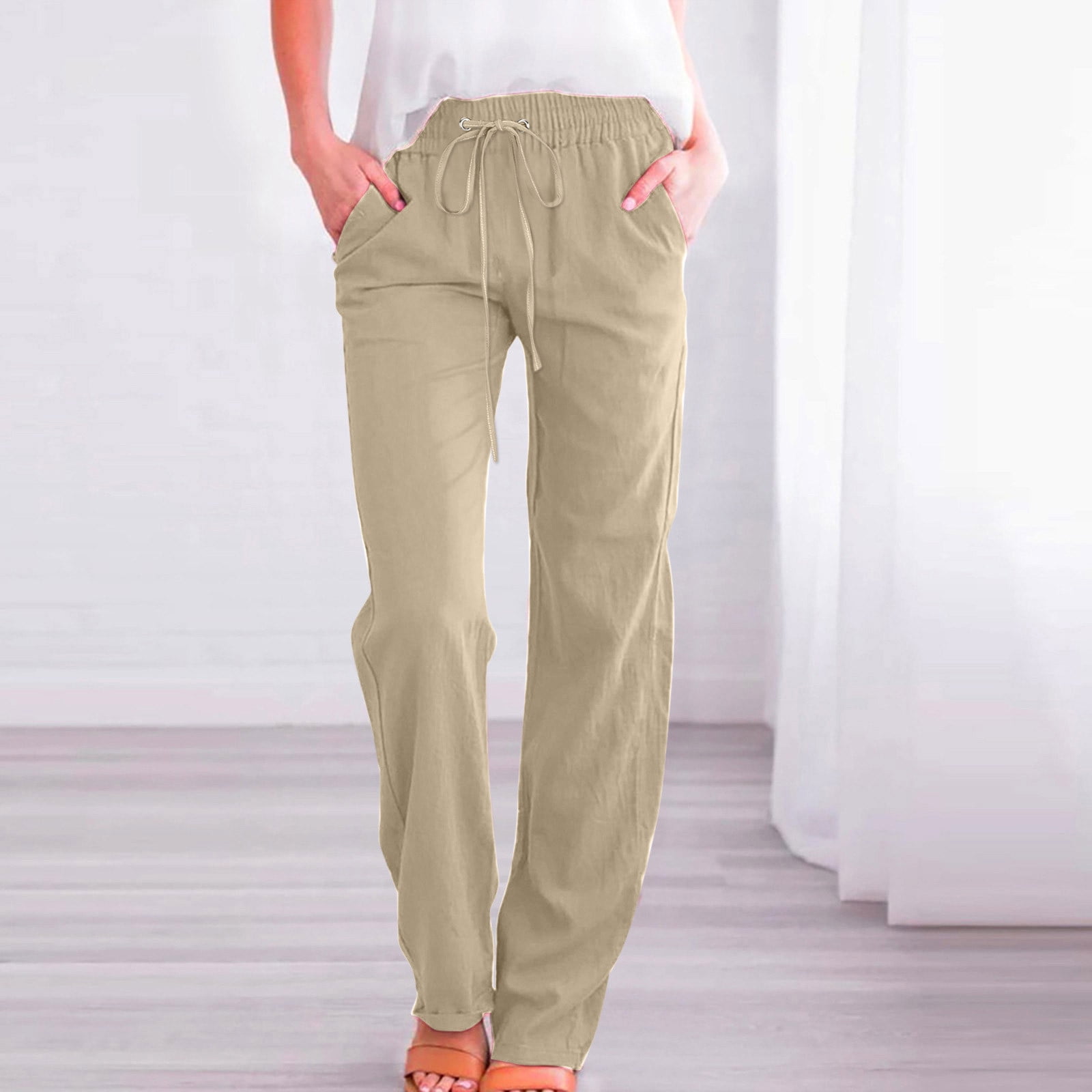 Plus Size Fashion Plain Buttoned Loose Long Pants main image 0