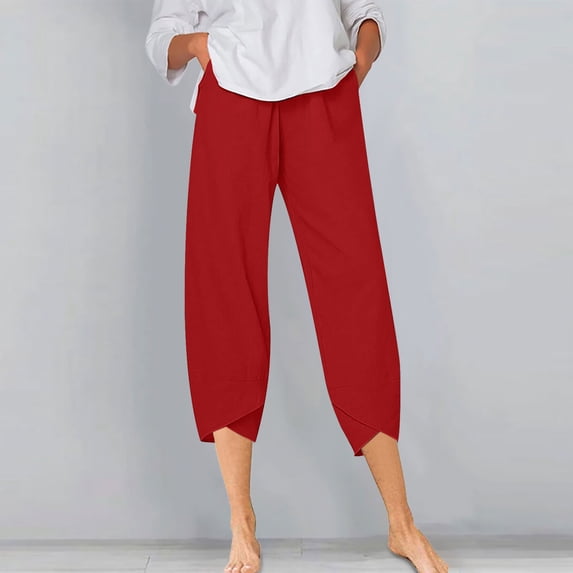 Aloohaidyvio Terra and Sky Pants for Women,Fashion Women Summer Casual Loose Pockest Elastic Waist Solid Trousers Capris Pants