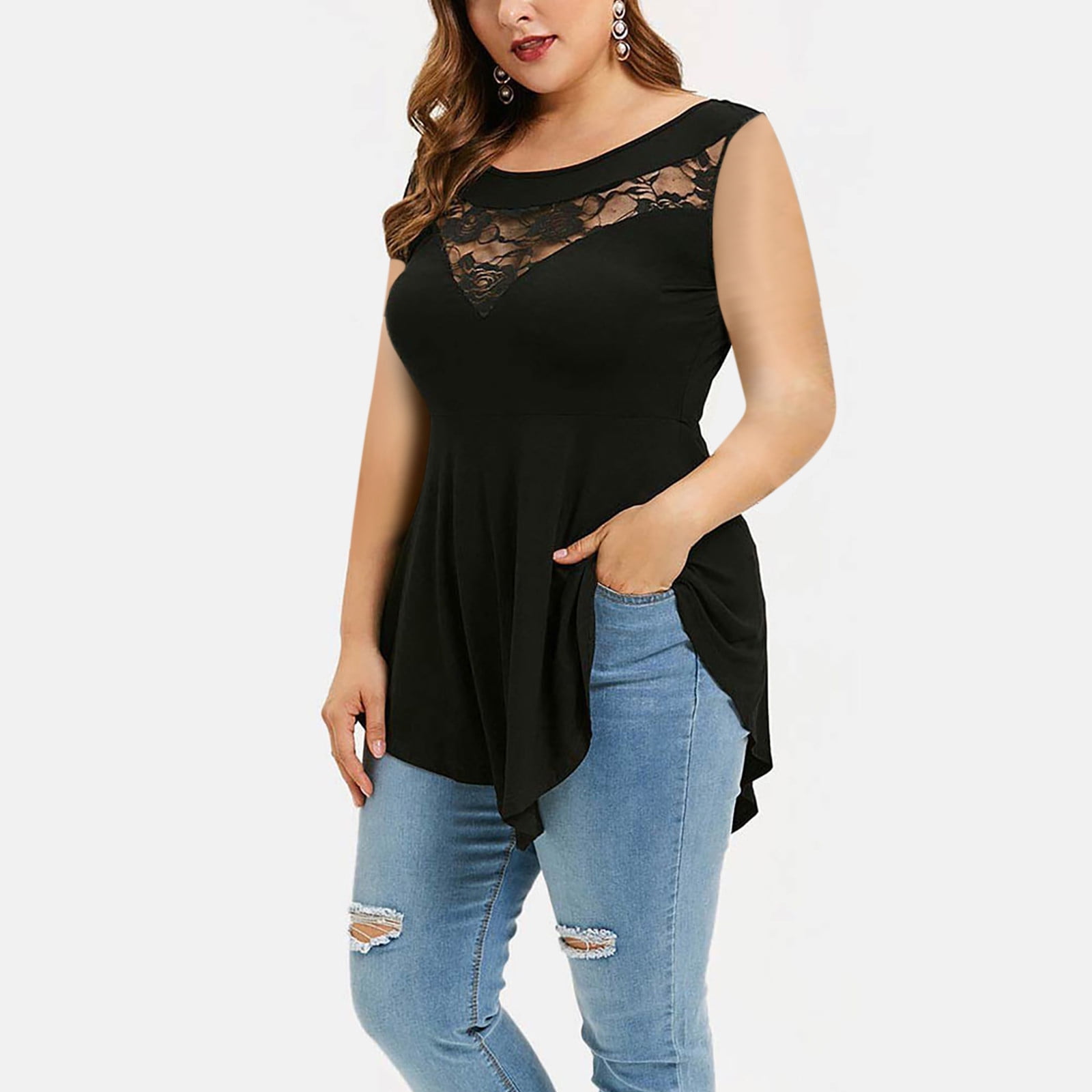 Aloohaidyvio Terra and Sky,Plus Size Women Blouse Solid Floral Lace ...