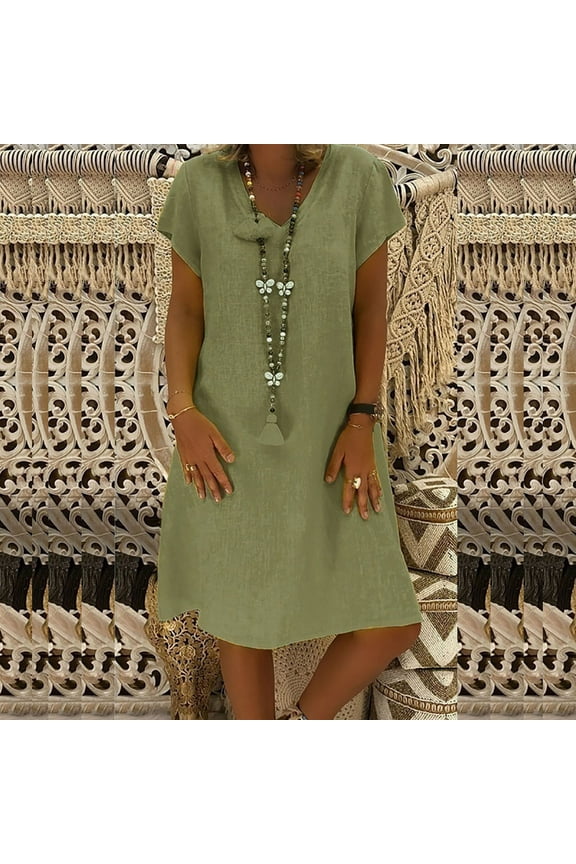 Tops for Women,Fashion Women Loose V-Neck Summer Solid Short Sleeve Dress
