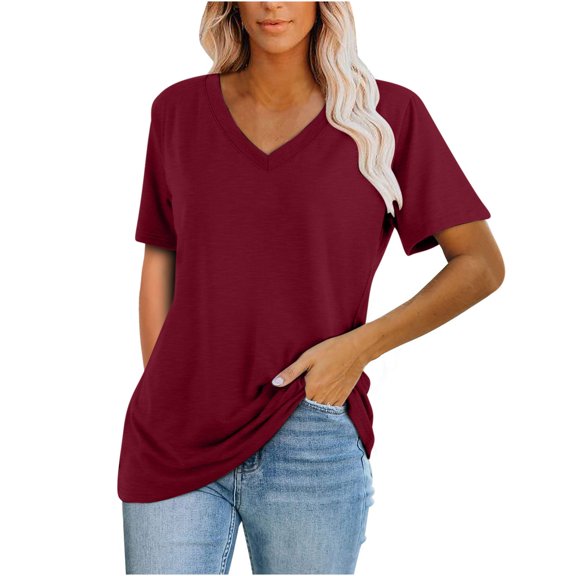 Aloohaidyvio Tops for Women,Fashion Womens Summer V-Neck Solid Short Sleeve Casual Top Blouse