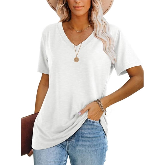 Aloohaidyvio Tops for Women,Fashion Womens Summer V-Neck Solid Short Sleeve Casual Top Blouse