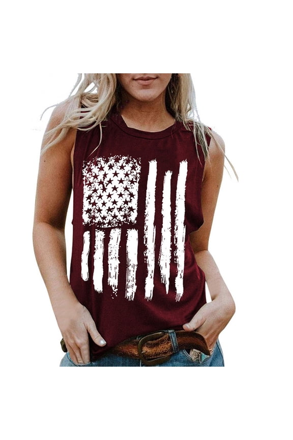 Tops for Women,Independence Day Womens Fashion Casual Loose Round Neck Sleeveless Tank Tops